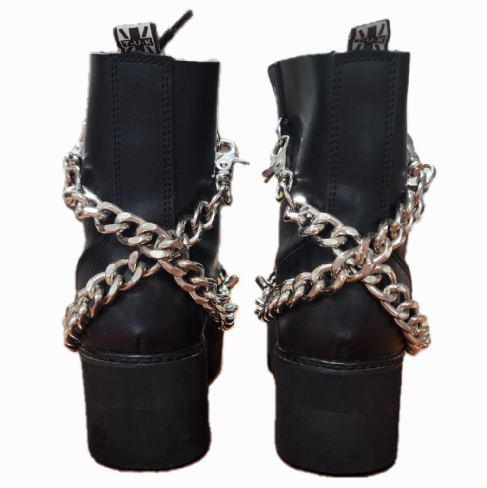 Black Platform Lace-Up Ankle Boots with Chain Detail - Picture 2 of 3
